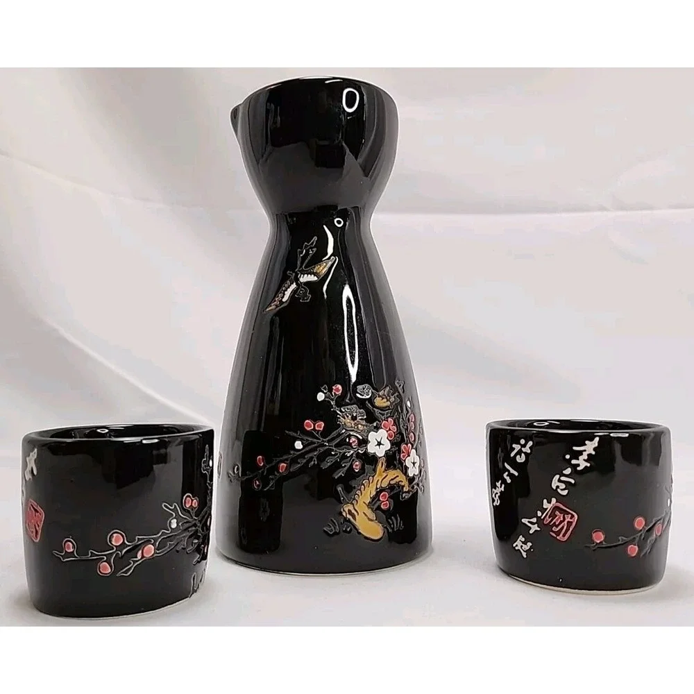 World Market 3 Piece Cherry Blossom Sake Set ~ EXCELLENT‎ CONDITION!